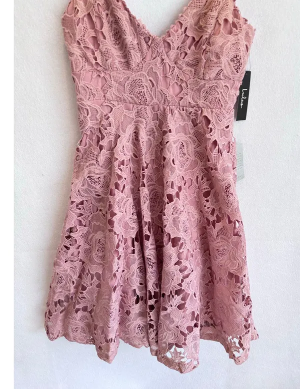 Lulus Dusty Rose Nora Lee Floral Lace Midi Dress Boho Cocktail Party Wedding M - Image 5
