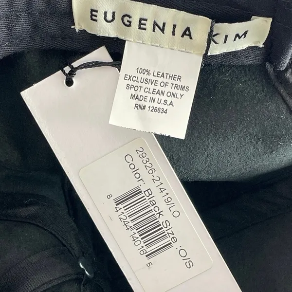 NEW Eugenia Kim 100% Leather Black Patent Glossy Strap Back Baseball Cap Hat OS - Image 3