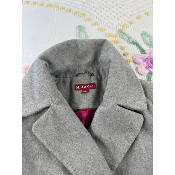 Merona Women Double‎ Breasted Gray Wool Blend Pea Coat Jacket Size Medium - Image 7
