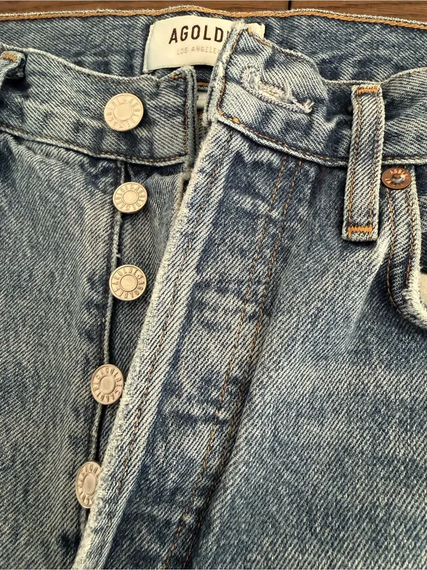 Agolde Light Blue Straight Leg High-Rise Jeans with Button-Fly - Image 3