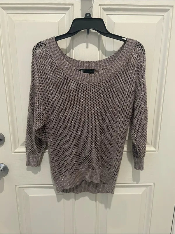 INC International Concepts Taupe Open-Knit Scoop Neck Sweater - Image 4