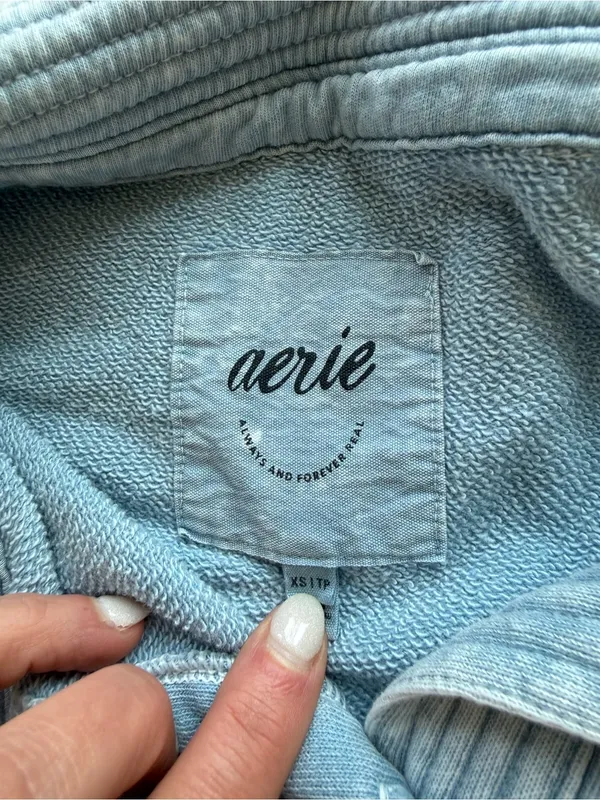 Aerie Oversized Quarter Snap Sweatshirt Blue XS - Image 7