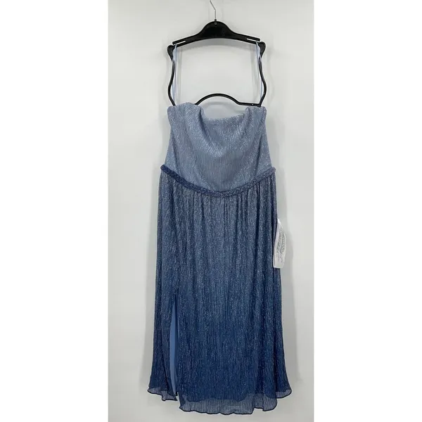 Dress The Population Blue Ombre Strapless Pleated Metallic Midi‎ Dress New - Image 4