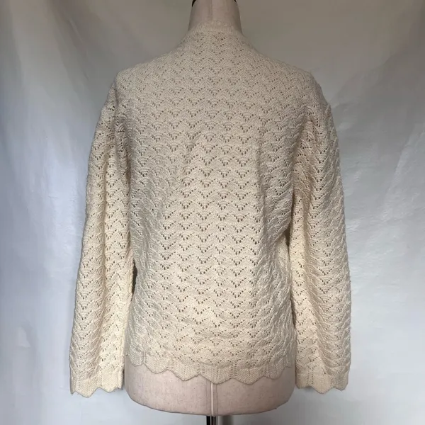 Vtg 60s Pointelle Knit Cardigan Women Sz S Cottagecore Coquette Wintuk Scallop - Image 6