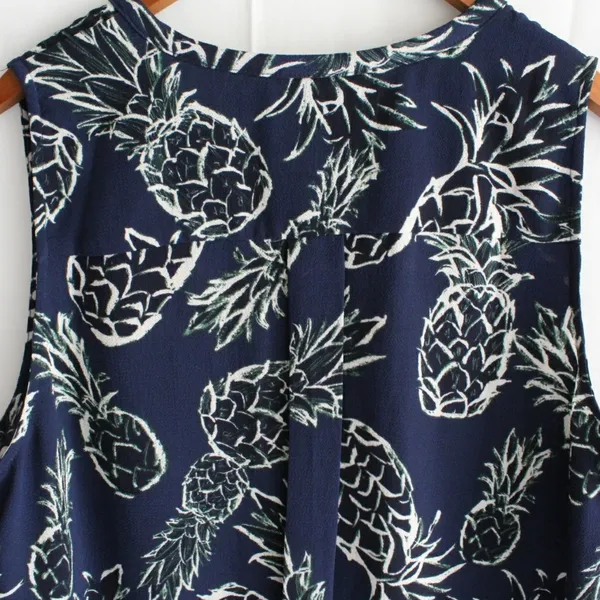 c&e | Pineapple Patterned Tank Top Blue Size XL - Image 4