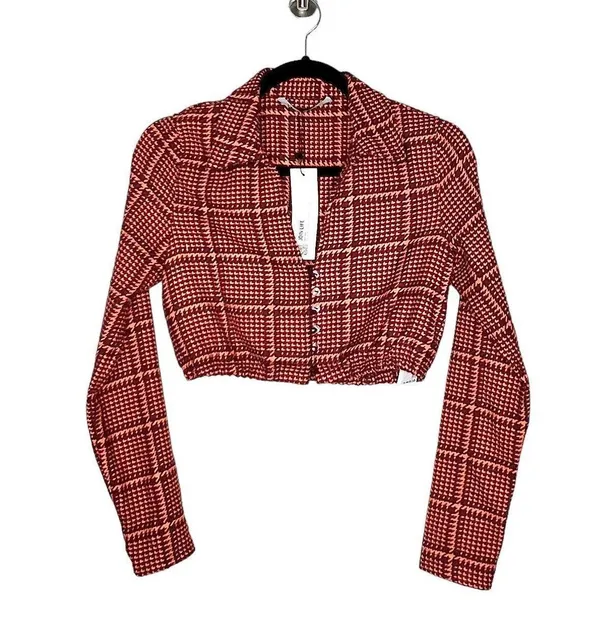 ZARA Plaid Crop Tops Orange Size Small - Image 5