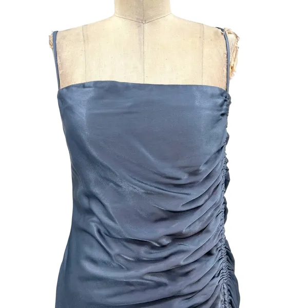 Shona Joy Lily Bias Ruched Midi Dress Blue Smoke Size‎ US 6 - Image 5