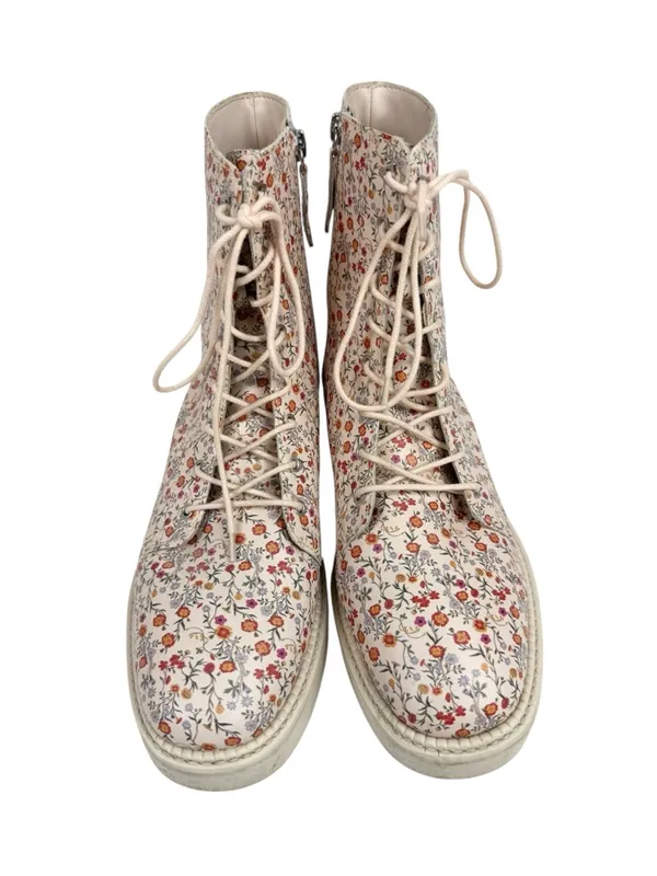 Schutz McKenzie Napa Mini Floral Lace Up Zipped Combat Boots Cream Size‎ 8.5 - Image 3