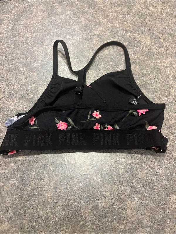 PINK Victoria's Secret Black Bralette with Pink Floral Print - Image 2