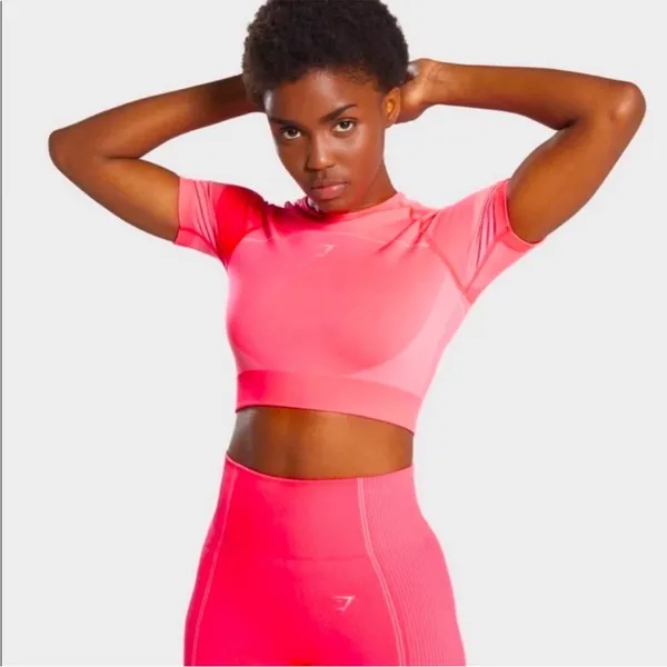 Gymshark Ultra Seamless Hot Pink Crop Top Back Cut Outs TikTok famous XS - Image 3