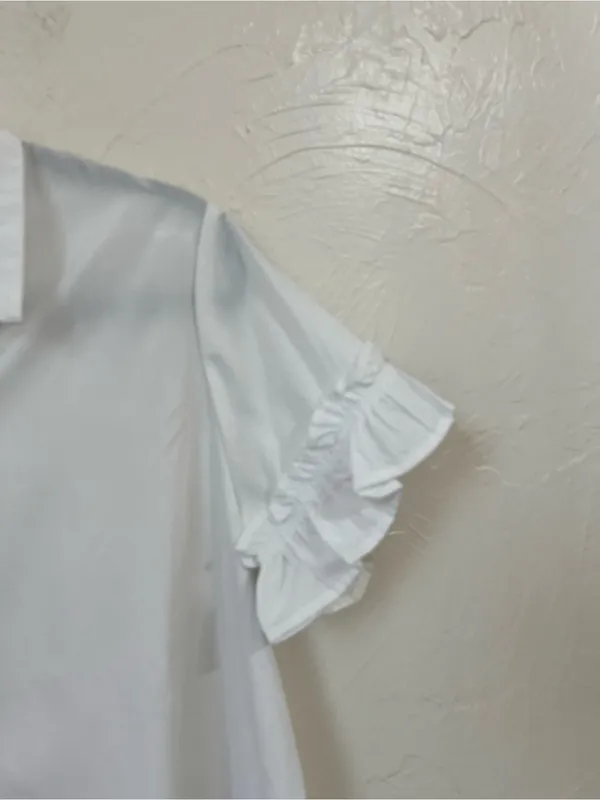 Meadow Rhodes White Ruffle Hem Button-Down Shirt Dress size M - Image 2