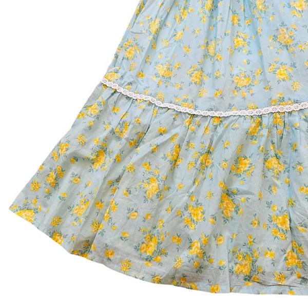 Womens Midi Skirt Light Blue Yellow Floral Cottagecore Boho Feminine Summer - Image 5