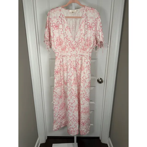 LoveShackFancy‎ Mastey Bow Print Empire Waist Maxi Dress L Easter Cottagecore - Image 4