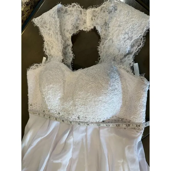 Abaowedding Sleeveless White Lace Wedding Gown BOHO Empire Waist Size 8 - Image 7