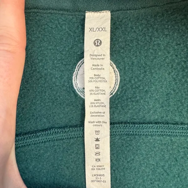 Lululemon Scuba Oversized Half zip Hoodie XL/XXL Dark Forest Green Gold Zip Crop - Image 3