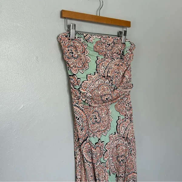 The Limited Strapless Paisley Maxi Dress Flowing Boho Green Orange Women’s XS - Image 4