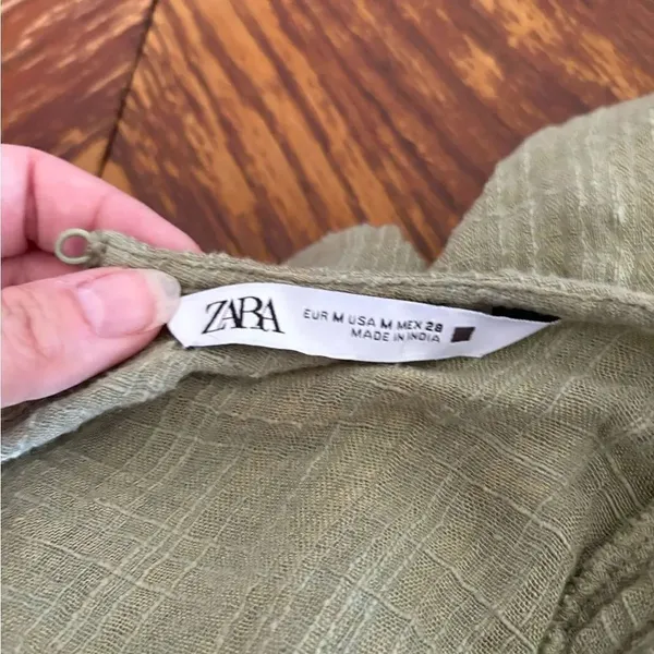 Zara Green Crinkle Gauze Puff Sleeve Ruffle Mini Dress Size M - Image 2