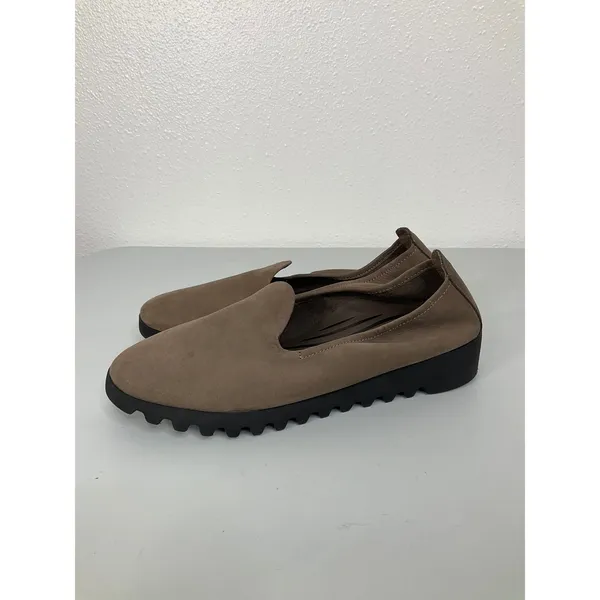 Aetrex Liz Taupe‎ Brown Leather Orthotic Slip On Loafers Platform Shoes BW502W 7 - Image 3