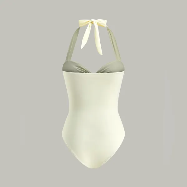 CoMMENSE Bow Tie Halter One-Piece Swimsuit COLOR - Beige, size Medium NWT - Image 7