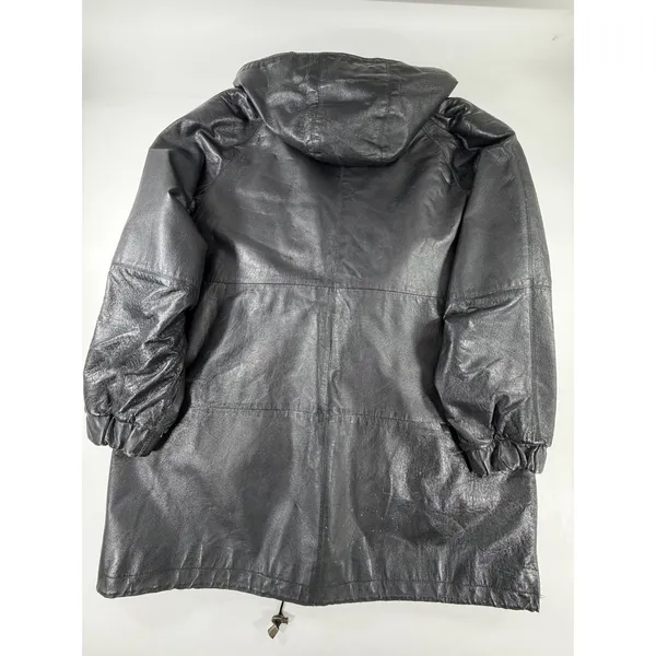 Venezia Vintage Black Leather Hooded Parka Jacket Womens Large 02-9438-9 Zip Up - Image 4