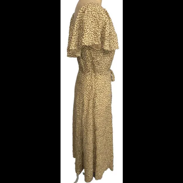 Anthropologie Designer Classy Animal Print Flutter Sleeve Boho Button‎ Dress 0 - Image 6