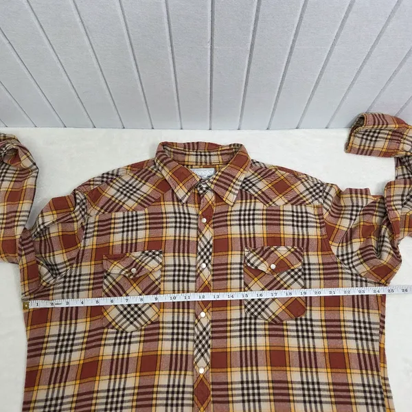 Wrangler Vintage Wrancher Flannel Plaid Pearl Snap Western Shirt‎ Mens Size L - Image 3