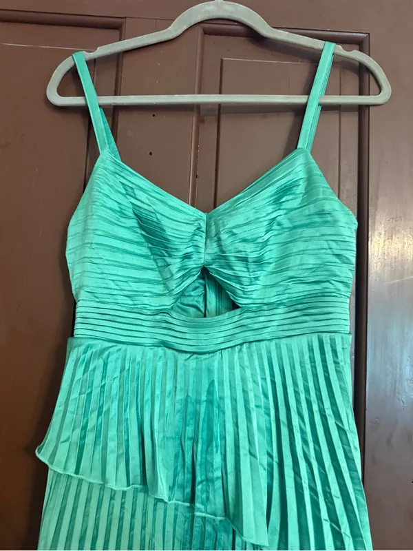 Abercrombie & Fitch Teal Pleated Tiered Spaghetti Strap Maxi Dress - Image 2