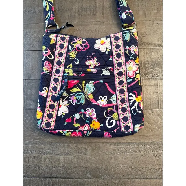Vera Bradley Crossbody Hipster‎ Bag Ribbons Retired Pattern Purple Navy Blue - Image 2