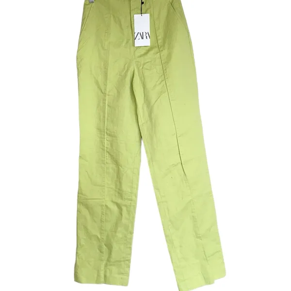 NWT ZARA Lime Green Cotton / Linen Blend Wide Leg Trouser Bloggers Fav XS - Image 5
