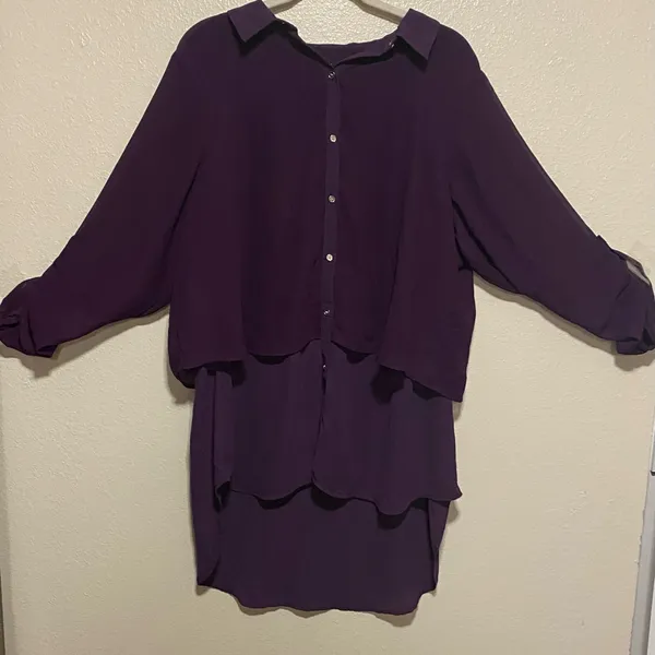 Lane Bryant Purple Semi-Sheer Layered Button-Up Blouse | Long Sleeve Top 18/20 - Image 5