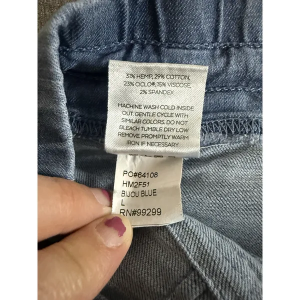 Level 99 Blue Denim Cargo Pants Women's Sz L Drawstring Elastic Waist Pockets - Image 15