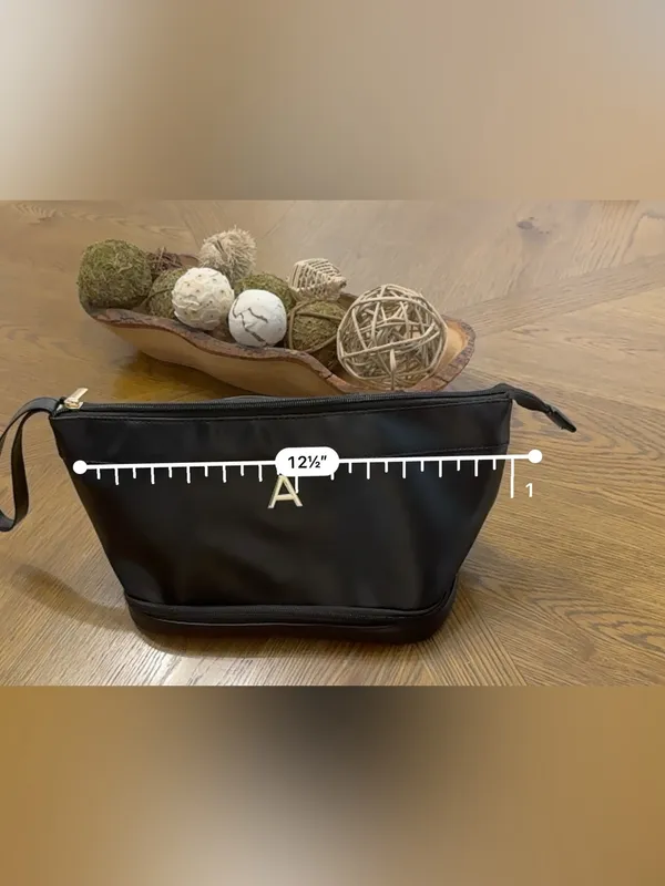 Black Nylon Travel Makeup Cosmetic Toiletry Bag Gold Initial A Wristlet 12.5” - Image 6