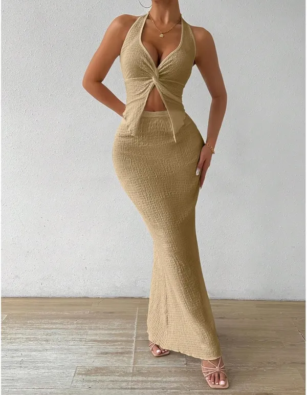 Halter skirt set Tan - Image 2