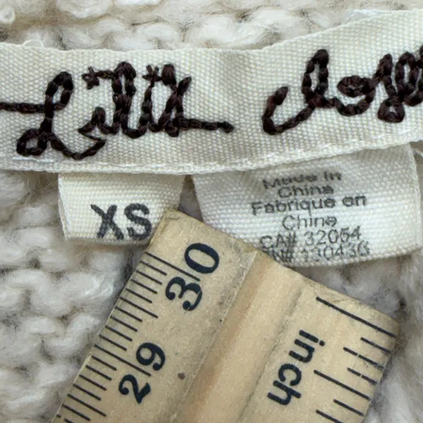 Pointelle Sweater Womens XS Cream Boho Cottagecore Grandma Coquette Crochet - Image 3