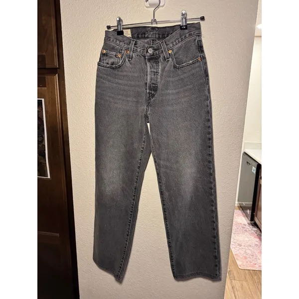 Levis Premium 501 Original Fit Jeans Gray W24 L30 Straight Leg High Rise Denim - Image 2