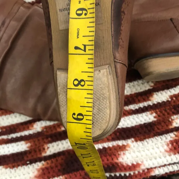 RARE Unique Genuine Leather Brown knee-high western Cowboy Cowgirl Cow Paint Splatter boots kitten block heel Slouch Ruched Scrunched Round Toe #hippie #indie Women 7.5M Measurement in pics - Image 5
