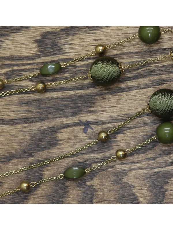 NWT Erica Lyons Layered Threaded Bead Holiday Necklace Gold / Green 29" + 3" - Image 4