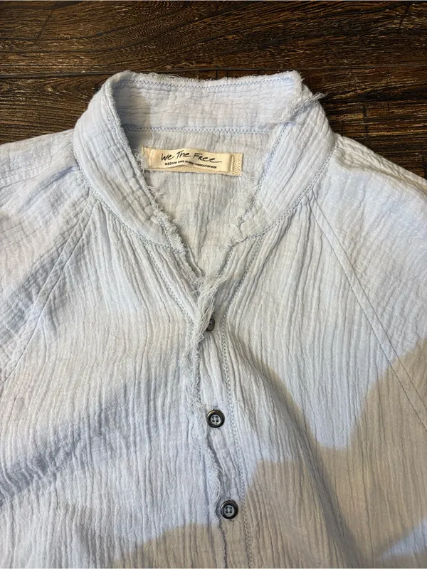 Free People Summer Daydream Button Down Womens M Light Blue Gauze Top - Image 4