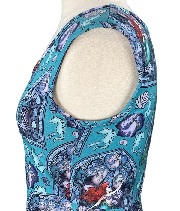 The Little Mermaid Teal Ariel Print Open Back Skater Dress - Image 11