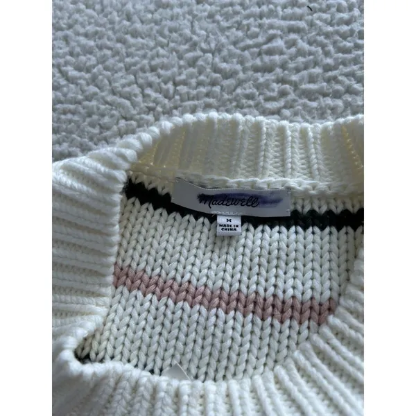 Madewell $98 Cotton Crewneck Sweater Dark Loden Stripe NT643 Size M - Image 8