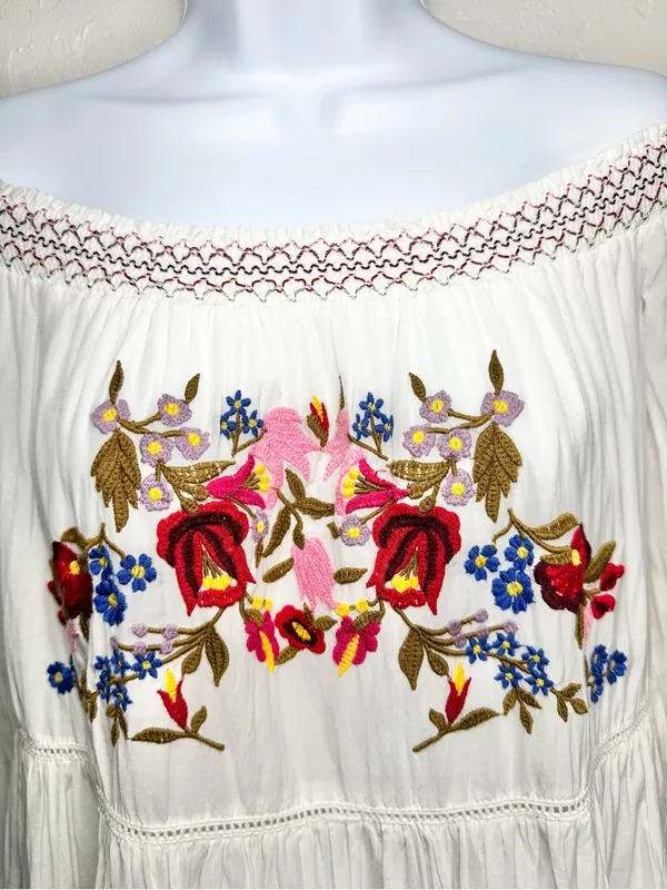 Free People White Off-Shoulder Embroidered Mini Dress Size XS - Image 7