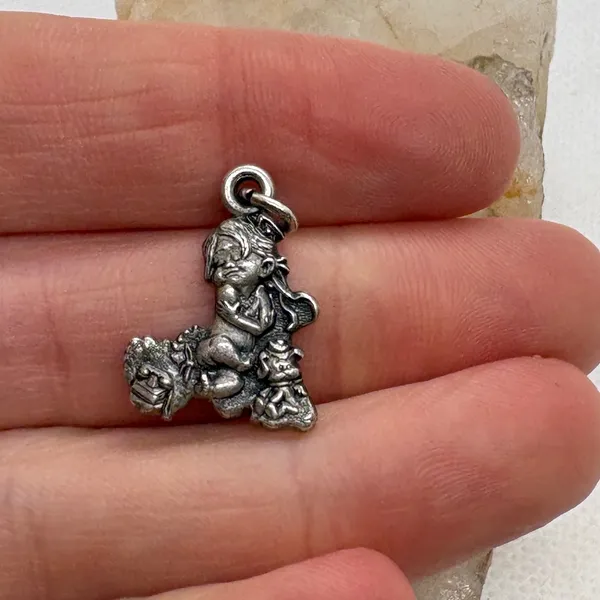 Vintage Sterling Silver Girl with Toys Charm Pendant Antiqued 925 Whimsical - Image 2