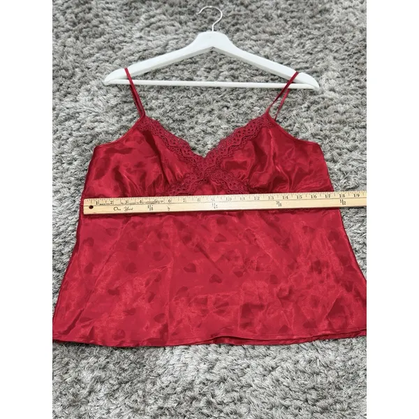 Jaclyn Smith Womens Red Heart Satin Camisole Top Lace Trim Sleepwear Tank Cami M - Image 8