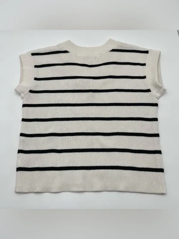 Evereve V-Neck Sleeveless Striped Sweater Sz Medium Casual Pullover Summer - Image 6