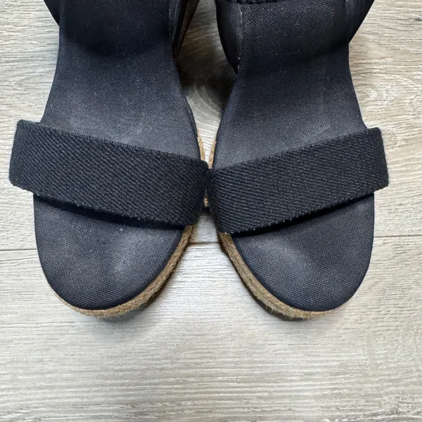 Tory Burch Black Canvas Espadrille Wedge Sandals Jute‎ Platform Heels Size 10.5 - Image 2