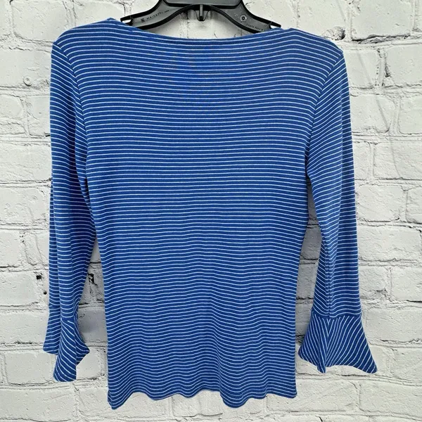 Lauren Ralph Lauren LRL Top Women's S Blue White Striped 3/4 Bell Sleeve Classic - Image 2