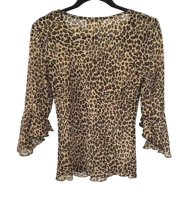Y2K Leopard Animal Print Career Top Slinky 2000s Blouse Cheetah Girls Medium - Image 3