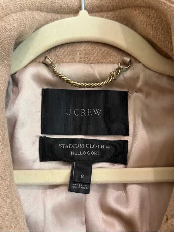 J. Crew Stadium Cloth Wool Cocoon Funnel Neck Pea Coat in Camel Beige Sz 8 - Image 6