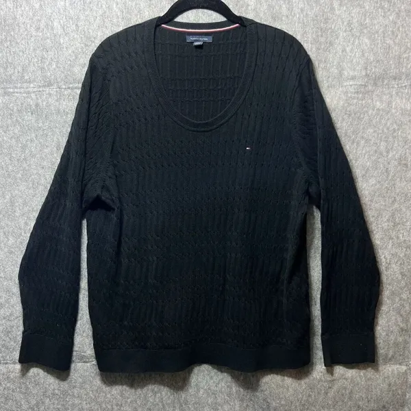Tommy Hilfiger Sweater‎ XXL Womens Black Scoop Neck Cable Knit Long Sleeve - Image 7