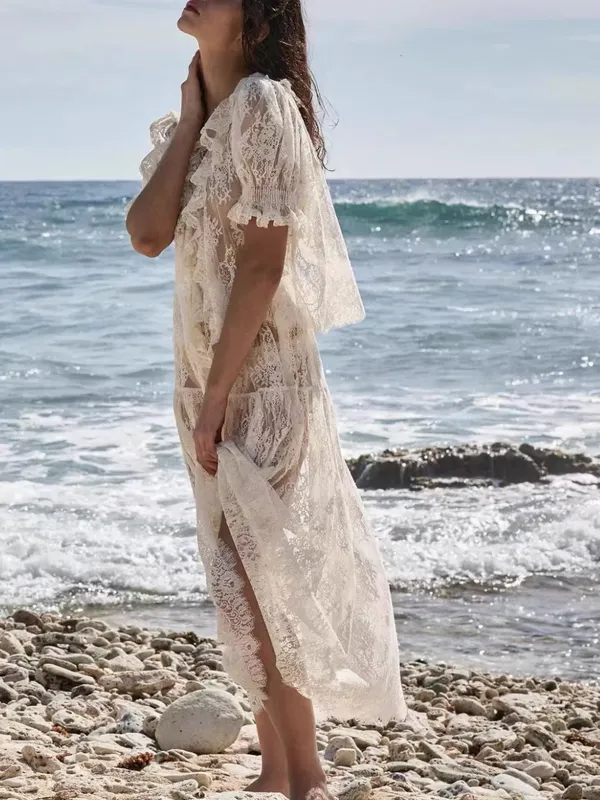 Doen Cream Lace Midi Skirt, S - Image 2